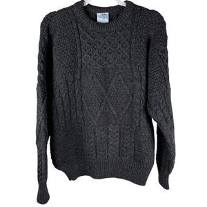 John Molloy Irish 100% Wool grey hand knit crewneck sweater size medium